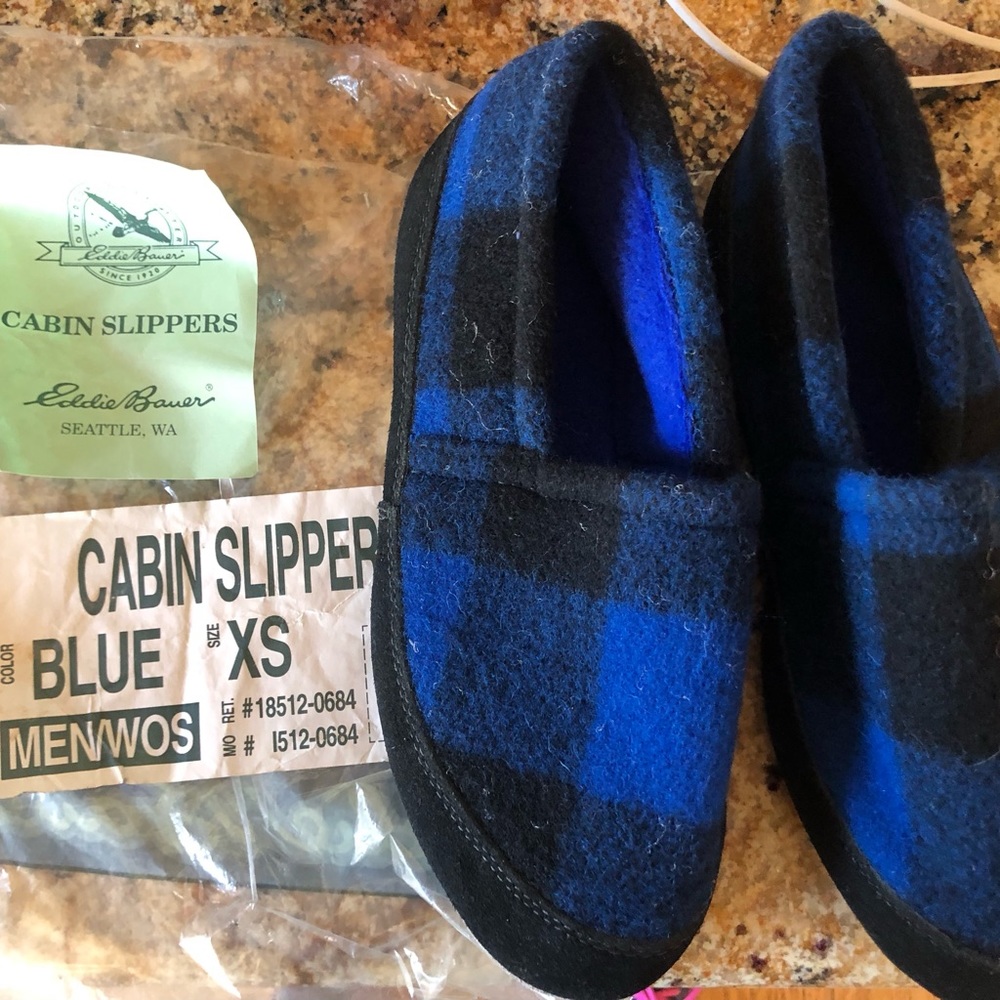 Eddie Bauer NWT blue wool Cabin slippers size XS